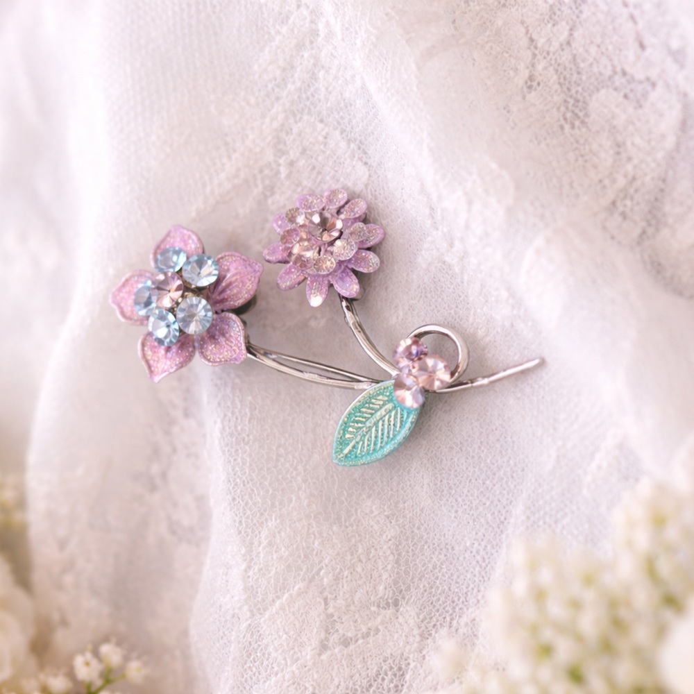 🪎 3/$30 Delicate Pink & Aqua Floral Brooch